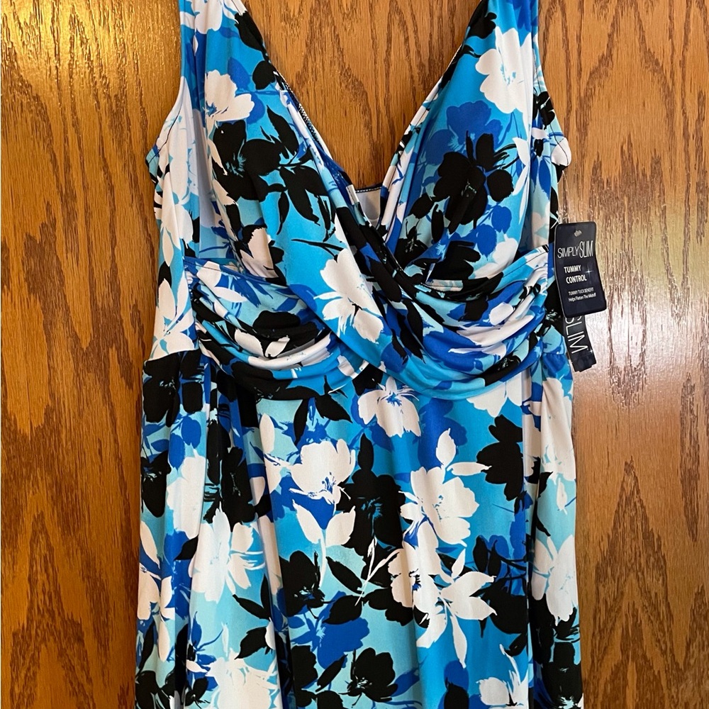 Catalina Simply Slim Blue Floral Swim Dress 2X NWT